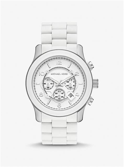 michael kors white polyurethane watch|oversized runway white tone watch.